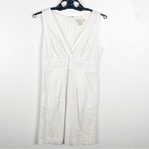 MICHAEL KORS White Eyelet V-Neck Flat Pockets Lined Sleeveless, Dress Size 8